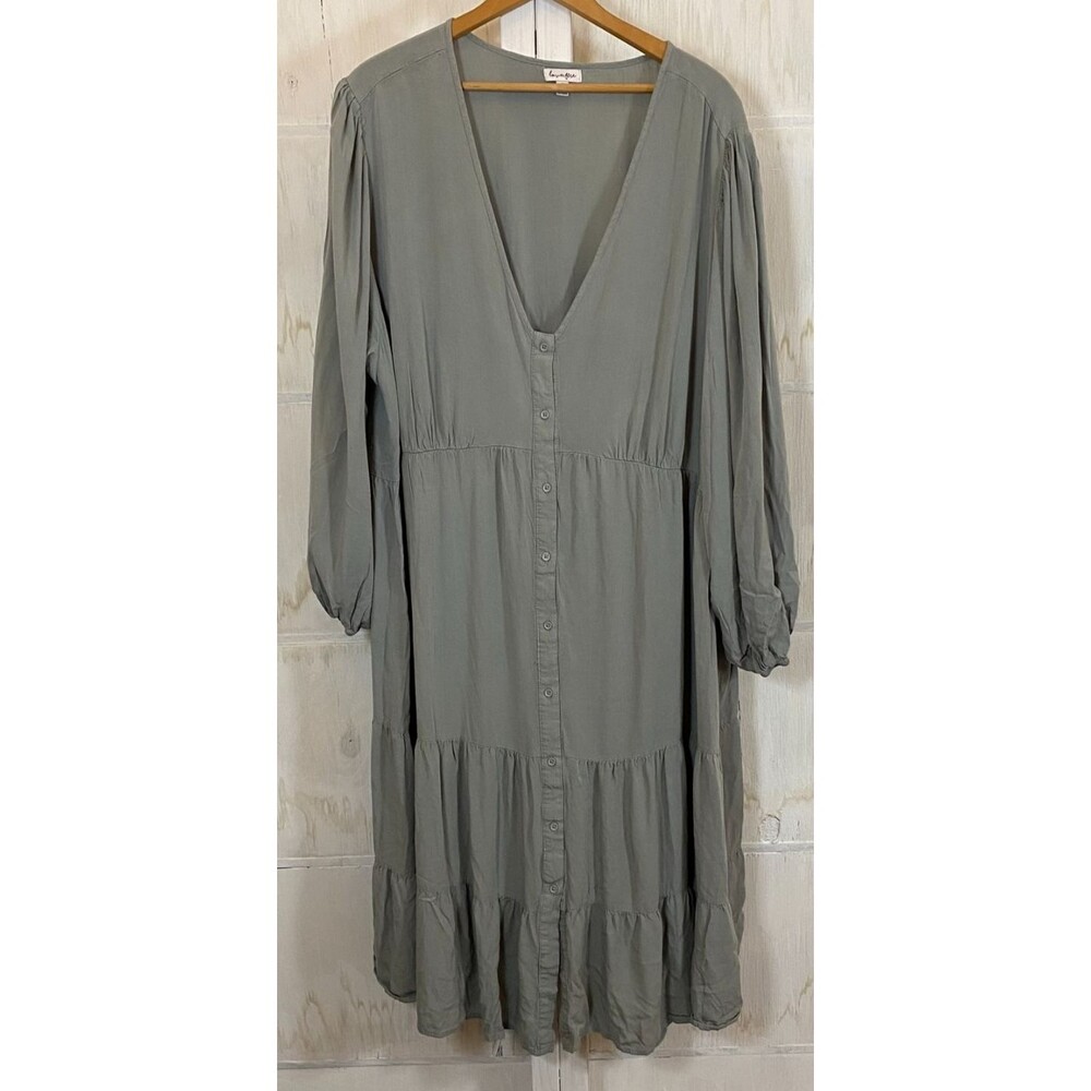 Plus Size love fire 3X Dusty Green Tiered Prairie Boho Peasant Midi Dress Rayon
